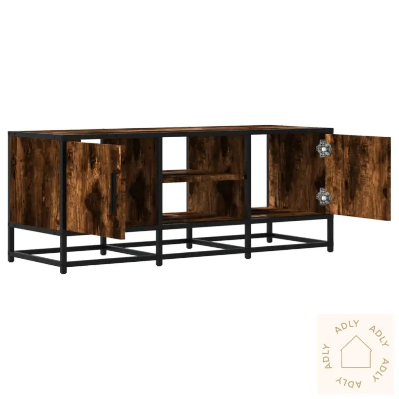 Tv-Benk Røkt Eik 100X35X41 Cm Konstruert Tre Og Metall