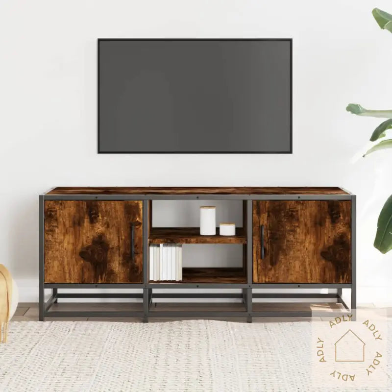 Tv-Benk Røkt Eik 100X35X41 Cm Konstruert Tre Og Metall