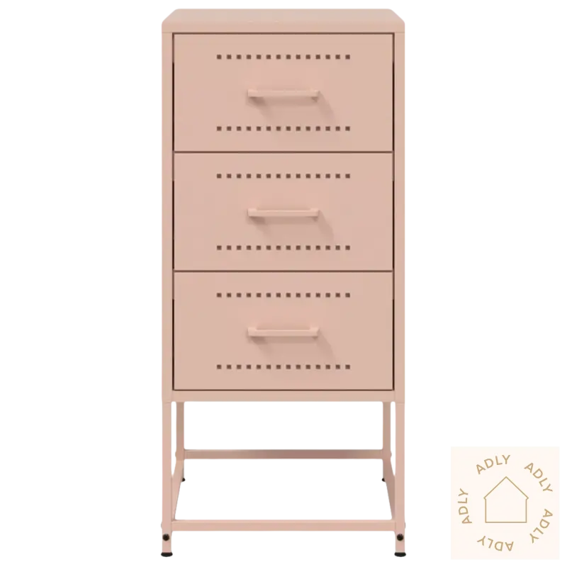 Pink metallskapskap med tre skuffer i industriell stil, en del av Industrinattbord robuste serien