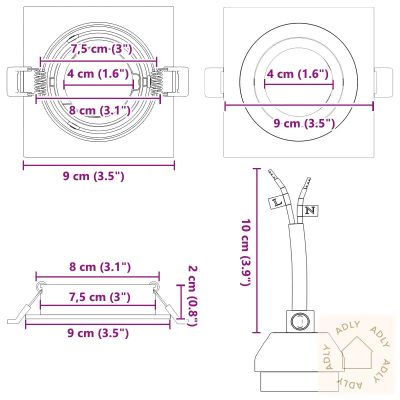 Innpakkede Spotlights 24 Stk Firkant Gu10 Svart 91X91 Mm