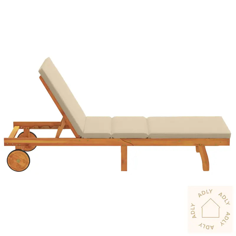 Solseng Med Hjul Og Pute - Beige Massivt Tre