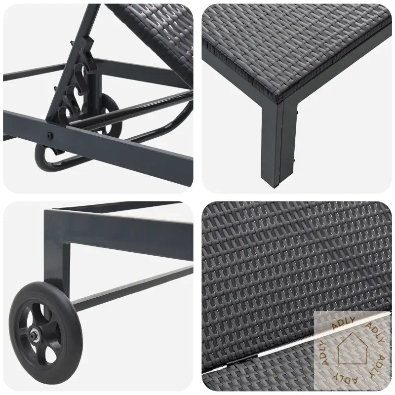 Solsenger 2 Stk Med Hjul Og Bord Svart Poly Rattan