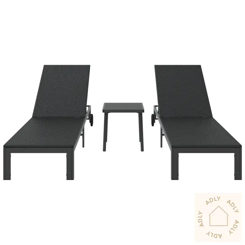 Solsenger 2 Stk Med Hjul Og Bord Svart Poly Rattan