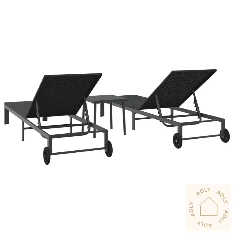 Solsenger 2 Stk Med Hjul Og Bord Svart Poly Rattan