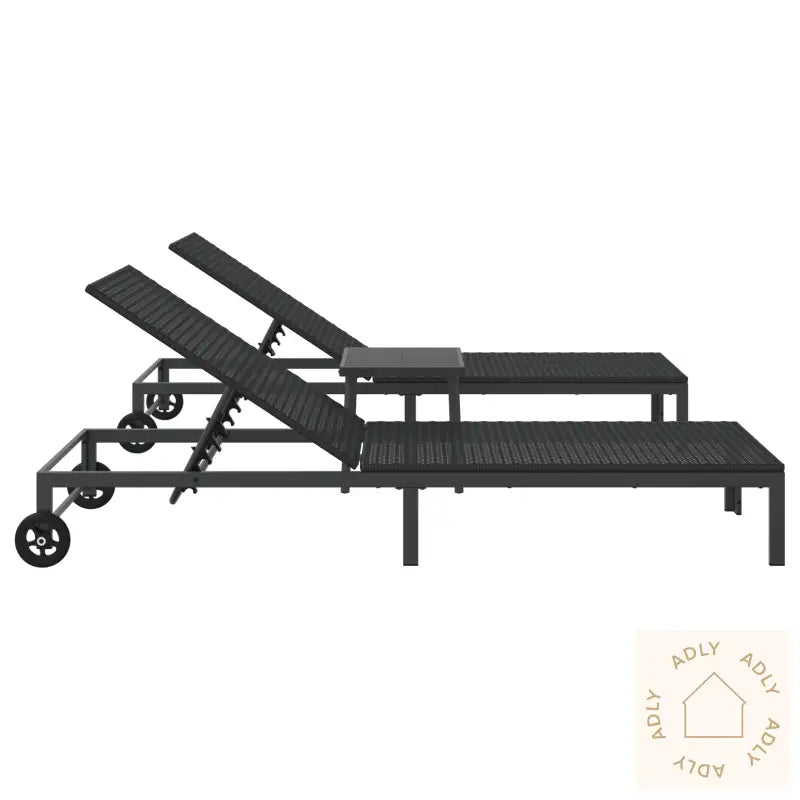 Solsenger 2 Stk Med Hjul Og Bord Svart Poly Rattan