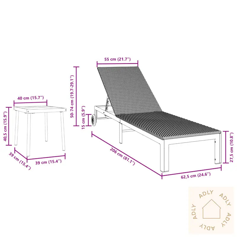 Solsenger 2 Stk Med Hjul Og Bord Svart Poly Rattan