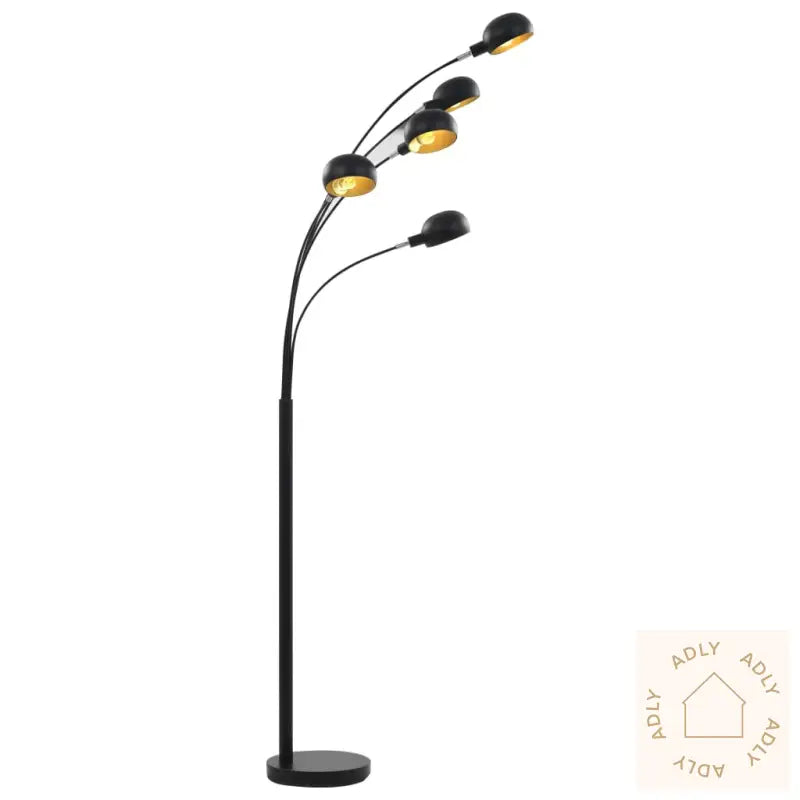 Stående Lampe 200 Cm 5 X E14 Svart Og Gull