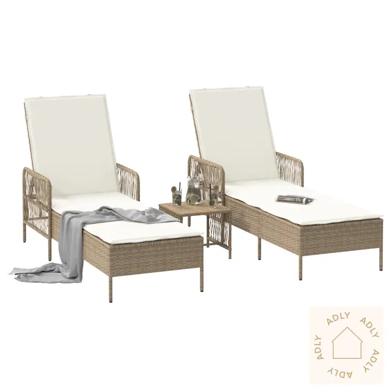 Solsengsett Sett Med 3 Beige Og Kremhvit Pe Rotting, Metall