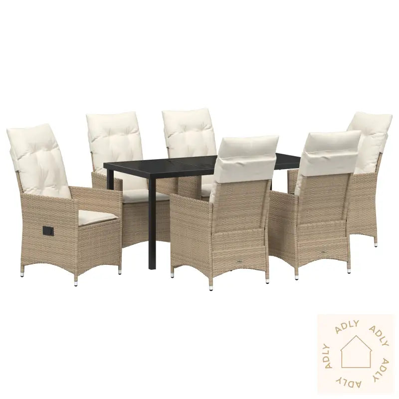 7-Delt Hage Spisebordsett Med Puter, Beige Polyrotting