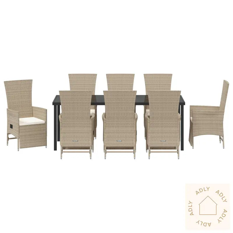 9 Delers Hage Spisebordsett Med Puter Beige Poly Rattan