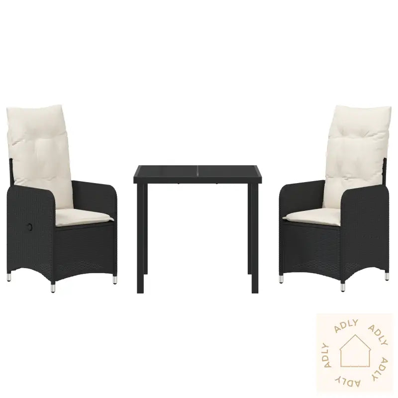 3 Delt Hage Dining Sett Med Pute Svart Poly Rottings