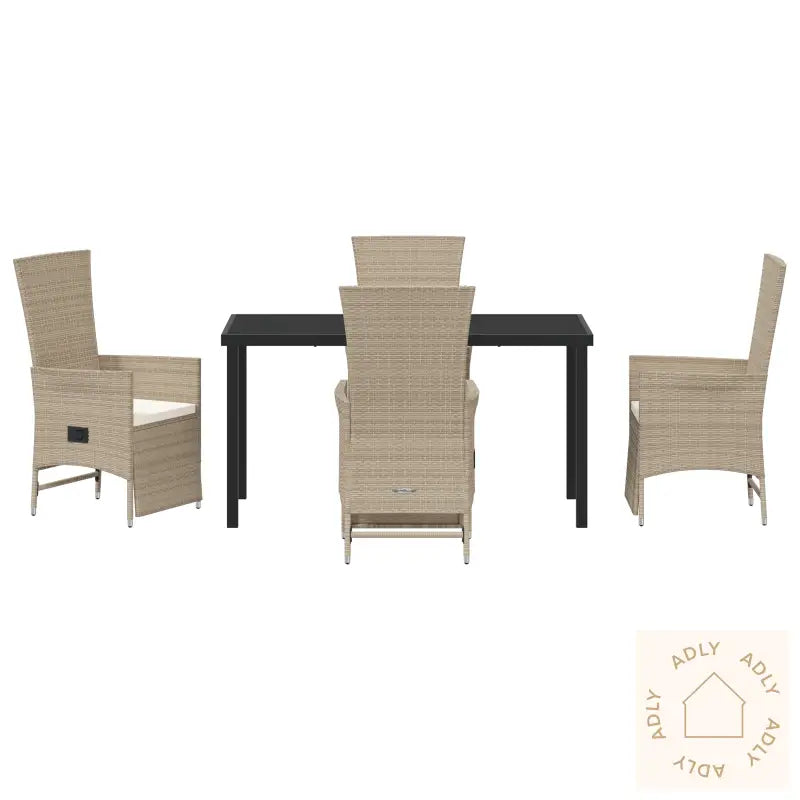 5-Delt Ute Spisebord Med Puter Beige Poly Rottin