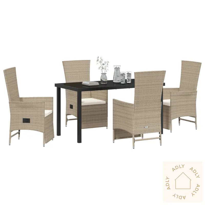 5-Delt Ute Spisebord Med Puter Beige Poly Rottin