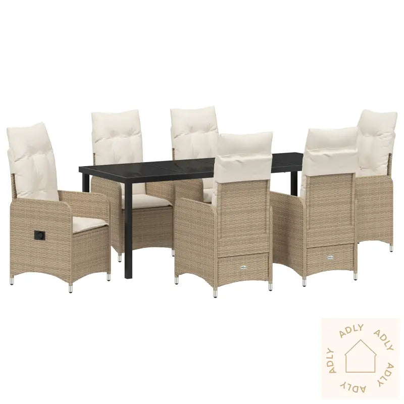 7 Delt Hage Spisebordsett Med Puter Beige Poly Ratt