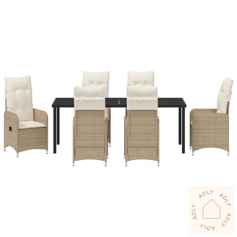 7 Delt Hage Spisebordsett Med Puter Beige Poly Ratt