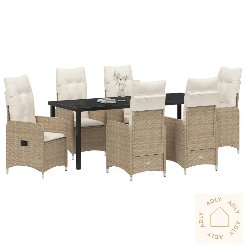 7 Delt Hage Spisebordsett Med Puter Beige Poly Ratt