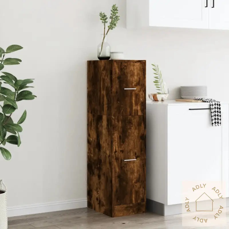 Apotekskap Røkt Eik 30X41X118 Cm Konstruert Tre