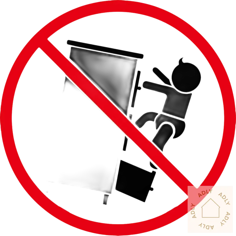 Warning symbol for falling furniture on klassisk apotekskap i artisan eik til dine møbler