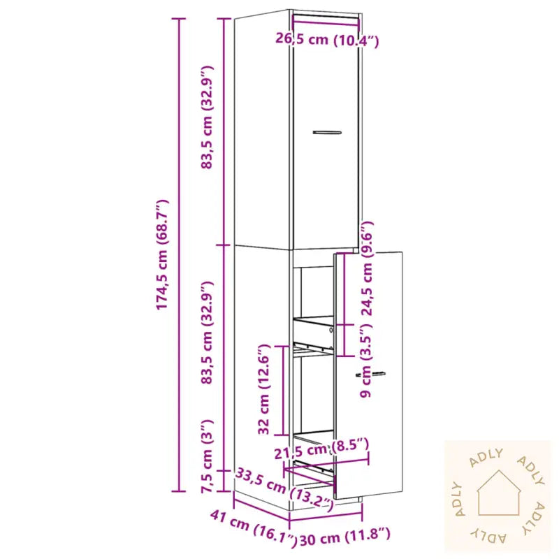 Apotekskap Gammelt Tre 30X41X174,5 Cm Konstruert Tre
