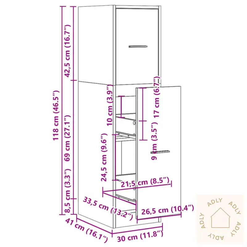 Apotekskap Grå Sonoma 30X41X118 Cm Konstruert Tre