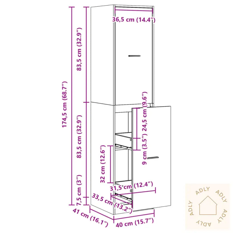 Apotekskap Sonoma Eik 40X41X174,5 Cm Konstruert Tre