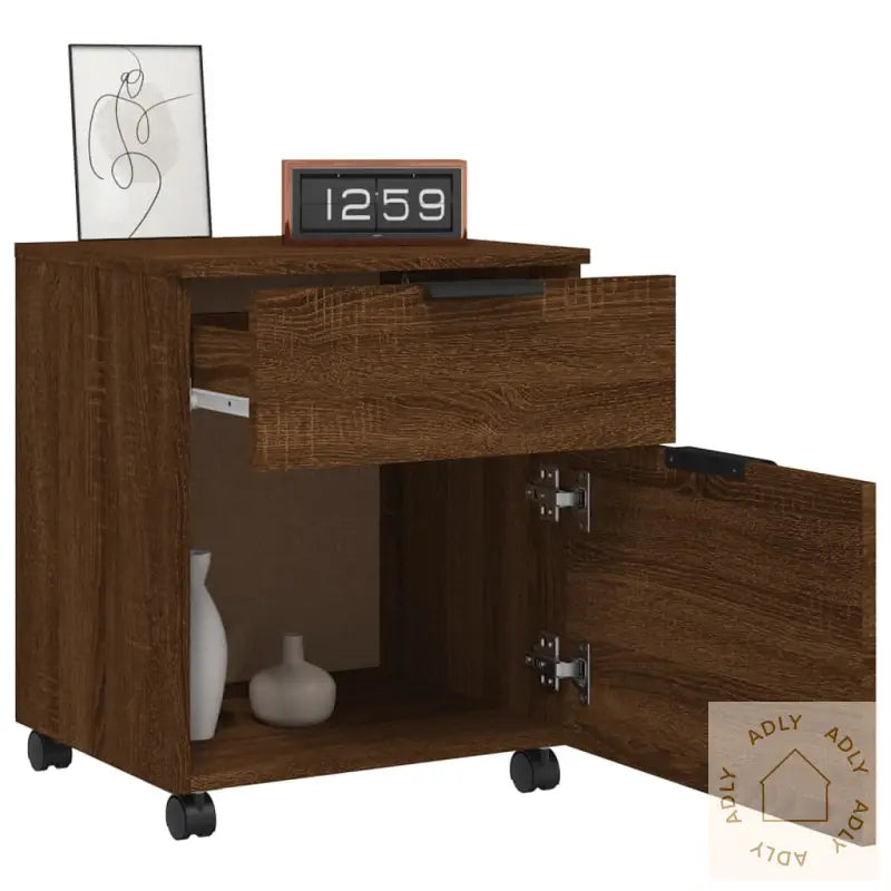 Mobilt Arkivskap Med Hjul Brun Eik 45X38X54 Cm Konstruert Tre
