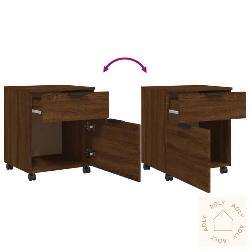 Mobilt Arkivskap Med Hjul Brun Eik 45X38X54 Cm Konstruert Tre