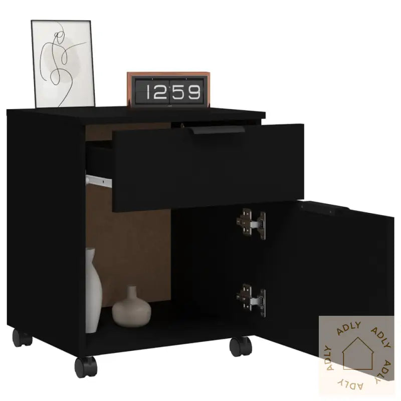 Mobilt Arkivskap Med Hjul Svart 45X38X54 Cm Konstruert Tre