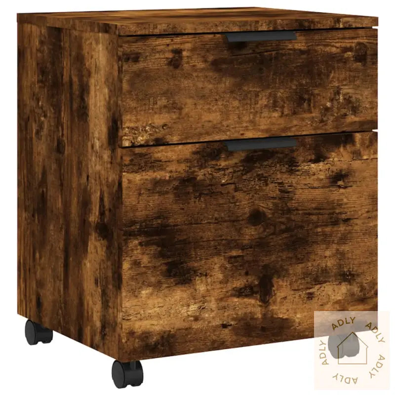 Mobilt Arkivskap Med Hjul Røkt Eik 45X38X54 Cm Konstruert Tre
