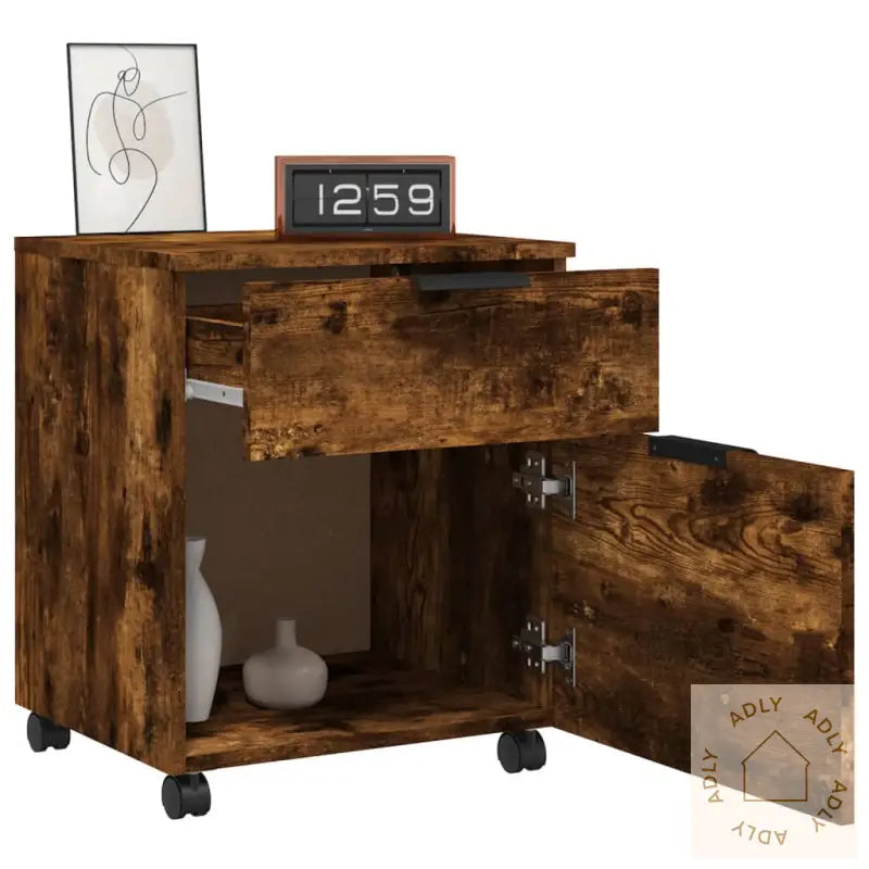 Mobilt Arkivskap Med Hjul Røkt Eik 45X38X54 Cm Konstruert Tre