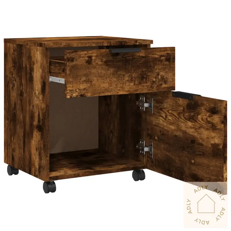 Mobilt Arkivskap Med Hjul Røkt Eik 45X38X54 Cm Konstruert Tre