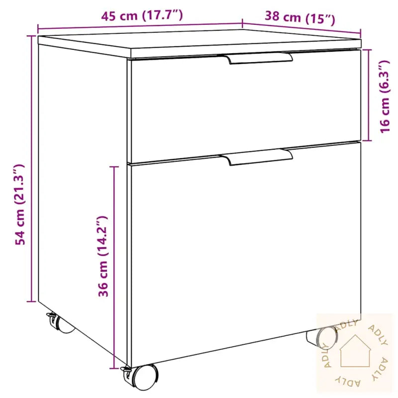 Mobilt Arkivskap Med Hjul Artisan Eik 45X38X54Cm Konstruert Tre