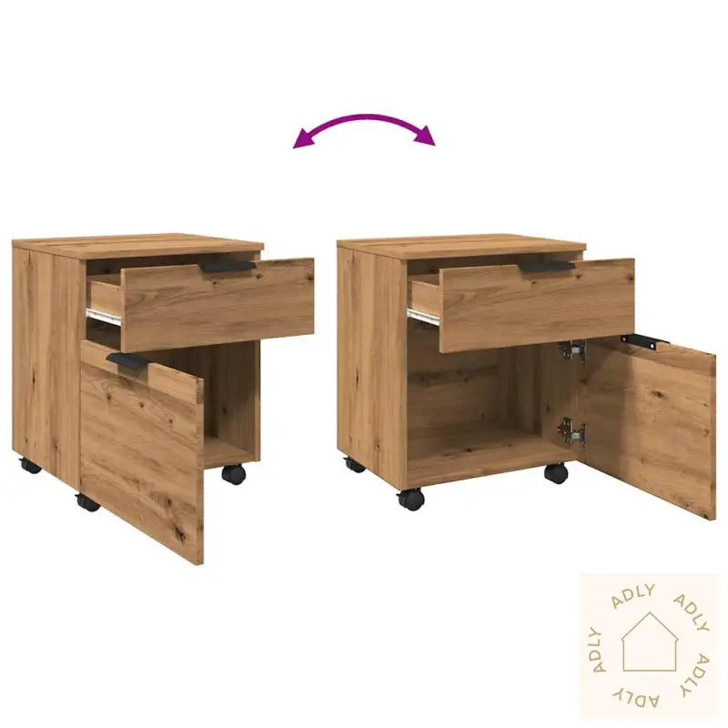 Mobilt Arkivskap Med Hjul Artisan Eik 45X38X54Cm Konstruert Tre