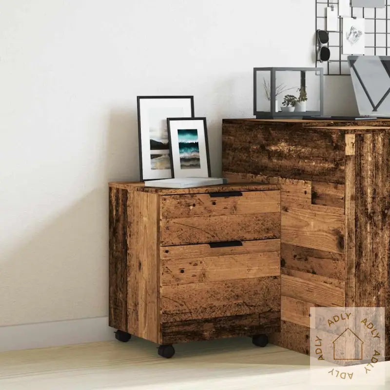 Mobilt Arkivskap Med Hjul Gammelt Tre 45X38X54Cm Konstruert Tre