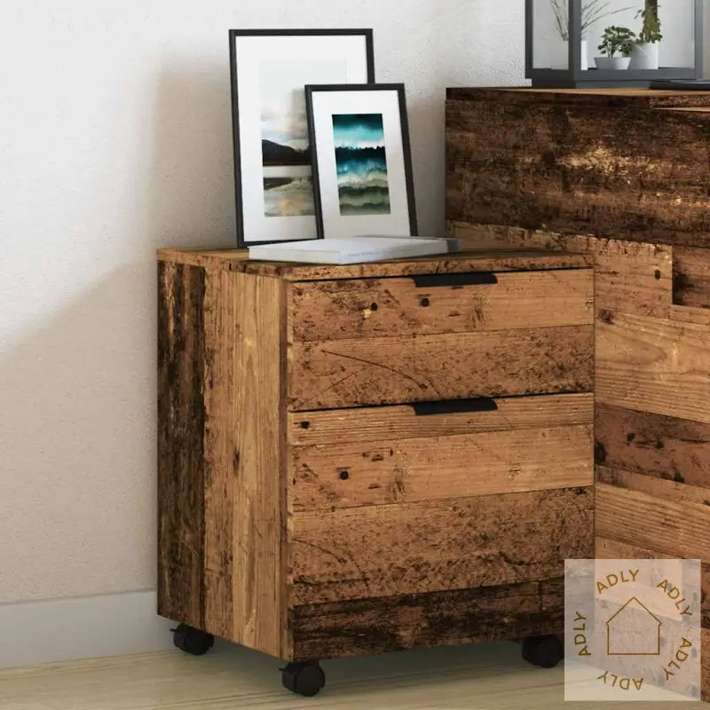 Mobilt Arkivskap Med Hjul Gammelt Tre 45X38X54Cm Konstruert Tre