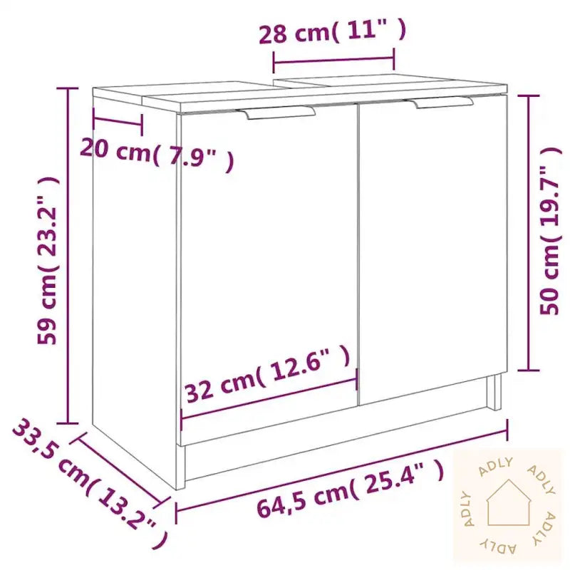 Baderomsskap Grå Sonoma Eik 64,5X33,5X59 Cm Konstruert Tre