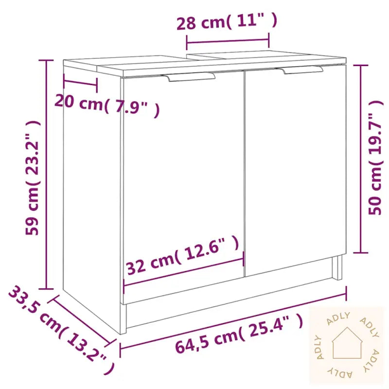 Baderomsskap Høyglans Hvit 64,5X33,5X59 Cm Konstruert Tre