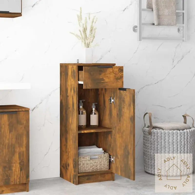 Baderomsskap Røkt Eik 32X34X90 Cm Konstruert Tre