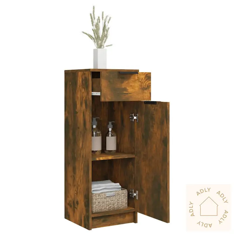 Baderomsskap Røkt Eik 32X34X90 Cm Konstruert Tre