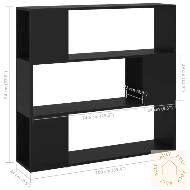 Bokhylle/Romdeler Svart 100X24X94 Cm Sponplate