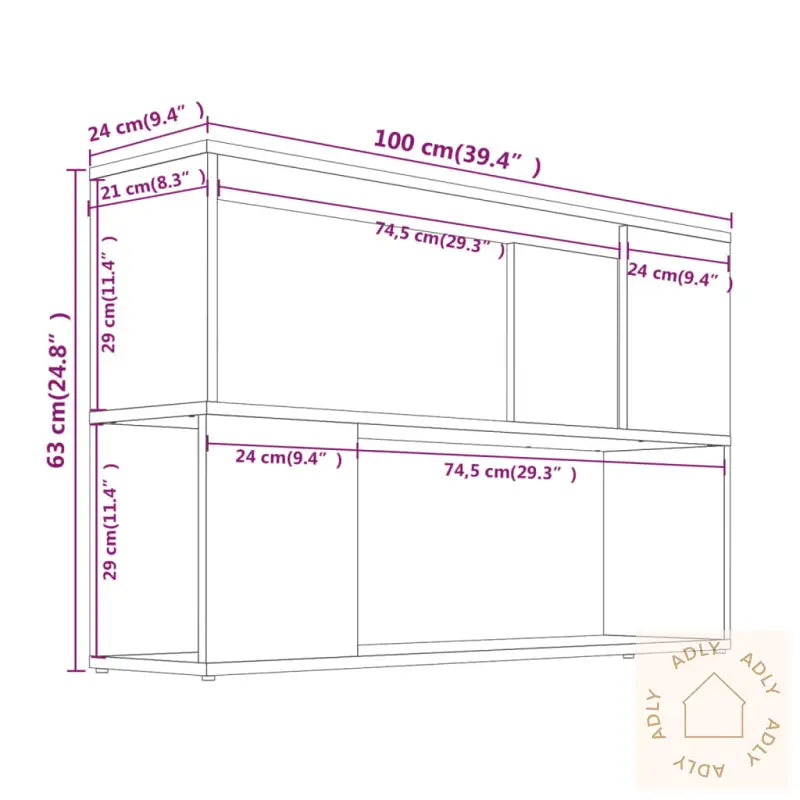 Bokhylle Brun Eik 100X24X63 Cm Konstruert Tre