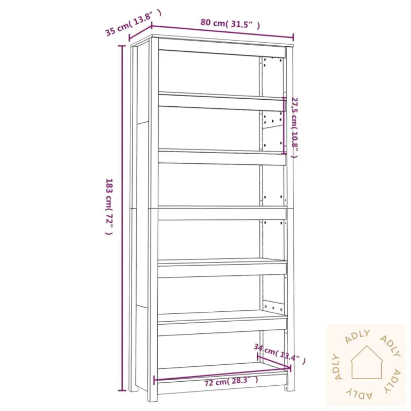 Bokhylle 80X35X183 Cm Heltre Furu