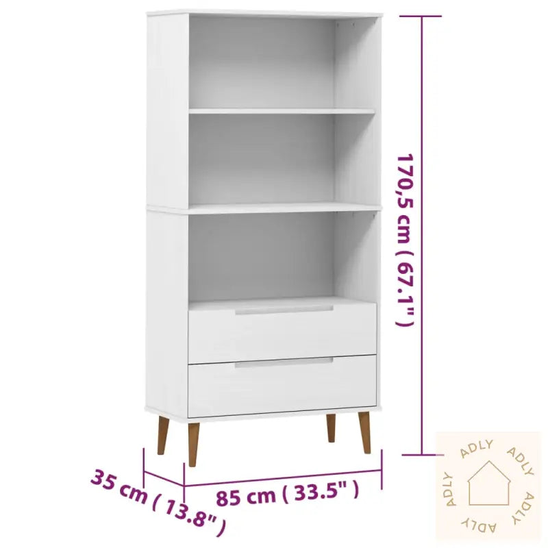Bokhylle Molde Hvit 85X35X170,5 Cm Heltre Furu