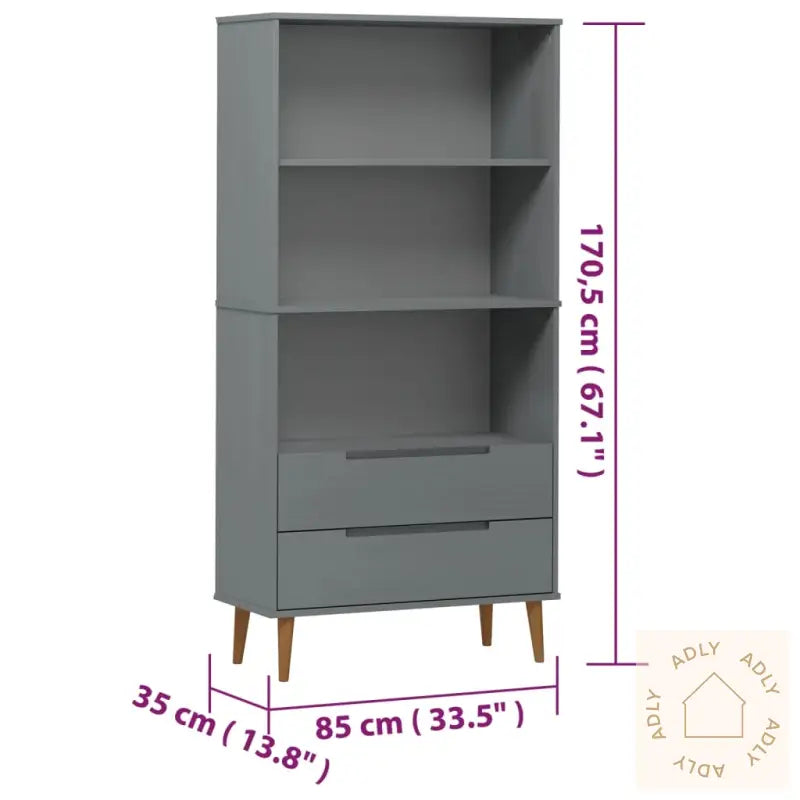Bokhylle Molde Grå 85X35X170,5 Cm Heltre Furu