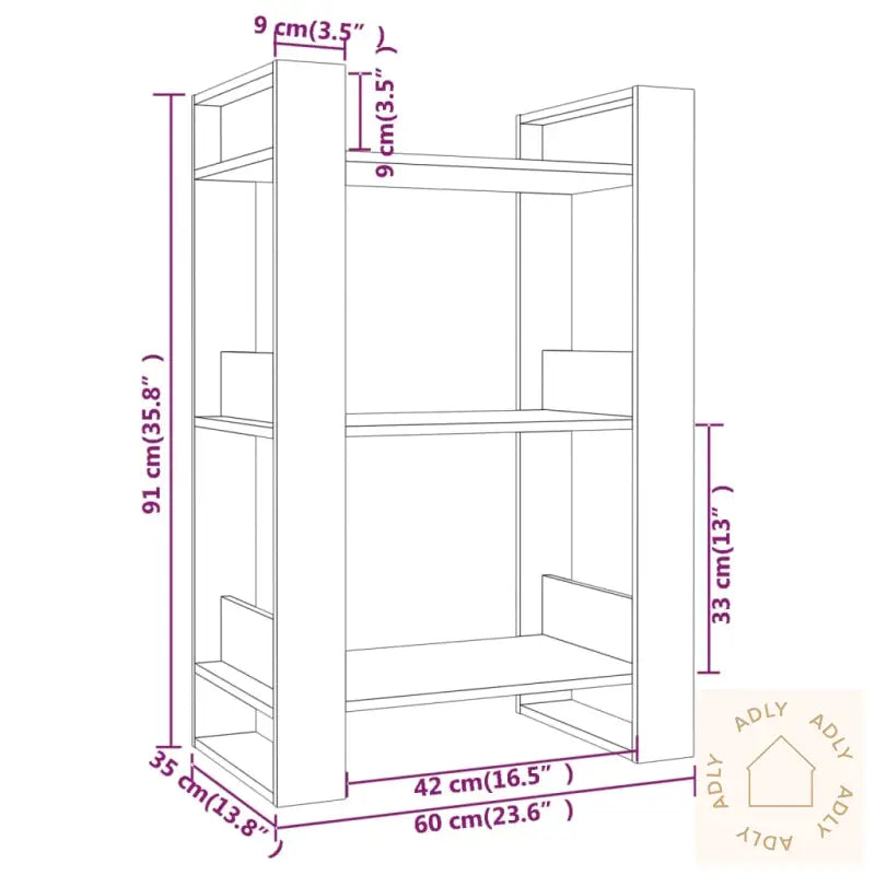 Bokhylle/Romdeler Hvit 60X35X91 Cm Heltre Furu