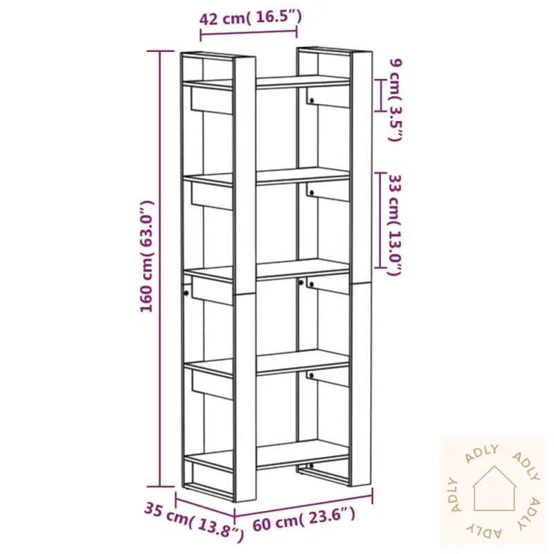 Bokhylle/Romdeler Svart 60X35X160 Cm Heltre