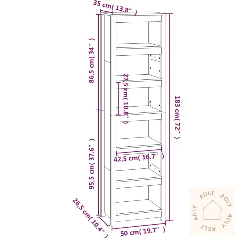 Bokhylle 50X35X183 Cm Heltre Furu