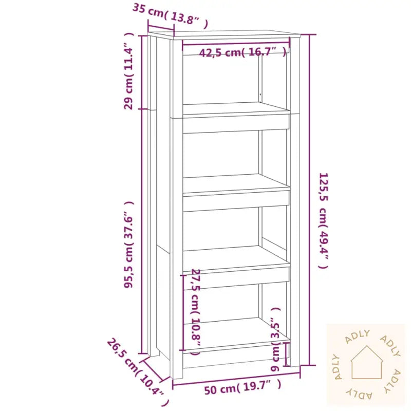 Bokhylle Svart 50X35X125,5 Cm Heltre Furu