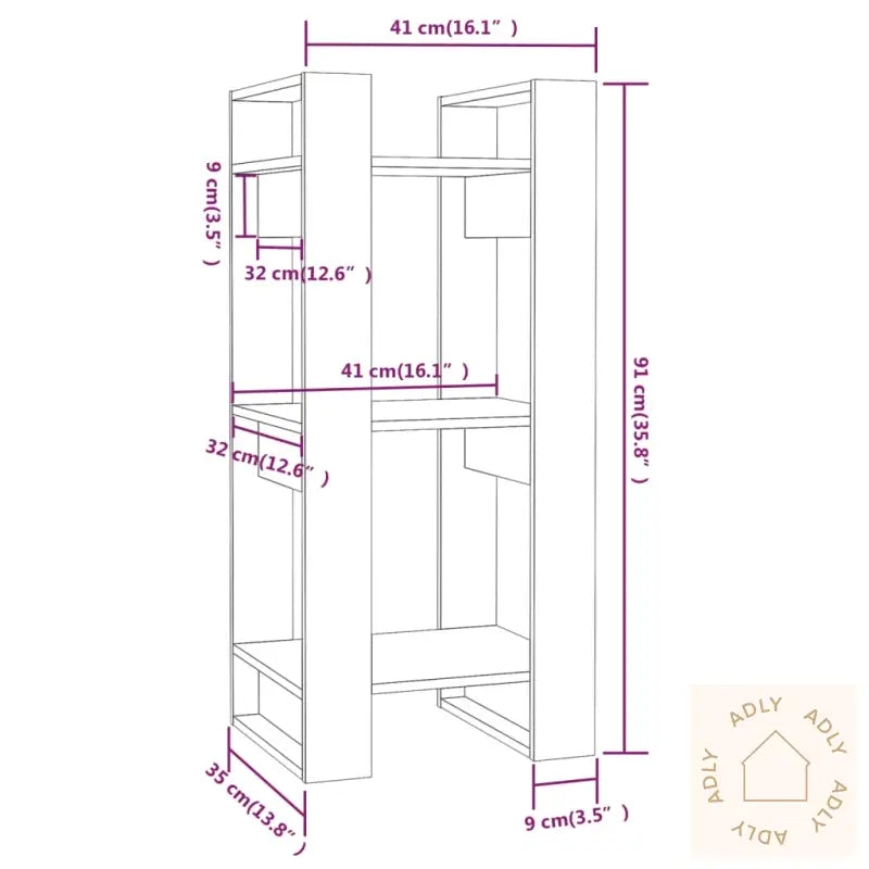 Bokhylle/Romdeler Grå 41X35X91 Cm Heltre Furu