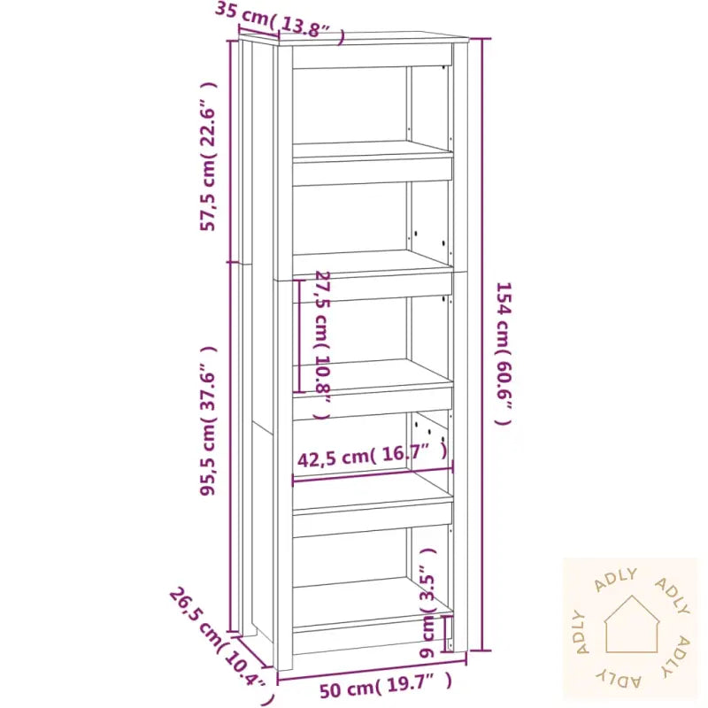 Bokhylle Hvit 50X35X154Cm Heltre Furu
